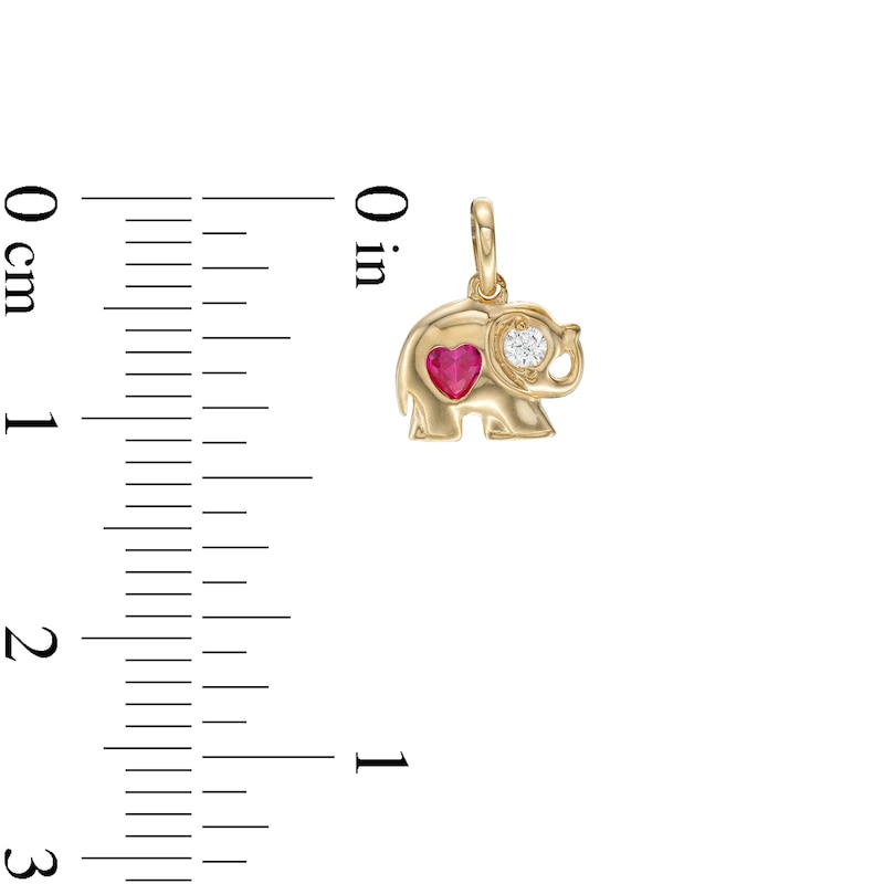 Child's 3mm Heart-Shaped Red and Round White Cubic Zirconia Elephant Necklace Charm in 10K Gold