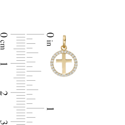 Child's Cubic Zirconia Cross Open Circle Frame Necklace Charm in 10K Gold