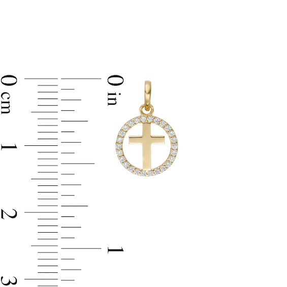 Child's Cubic Zirconia Cross Open Circle Frame Necklace Charm in 10K Gold