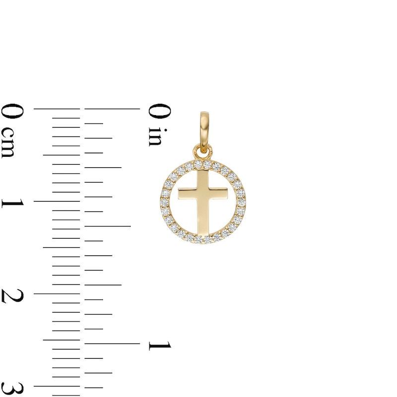 Main Image 2 of Child's Cubic Zirconia Cross Open Circle Frame Necklace Charm in 10K Gold