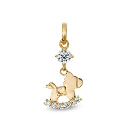 Child's Cubic Zirconia Rocking Horse Dangle Necklace Charm in 10K Gold
