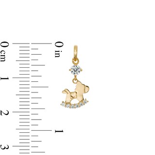 Child's Cubic Zirconia Rocking Horse Dangle Necklace Charm in 10K Gold
