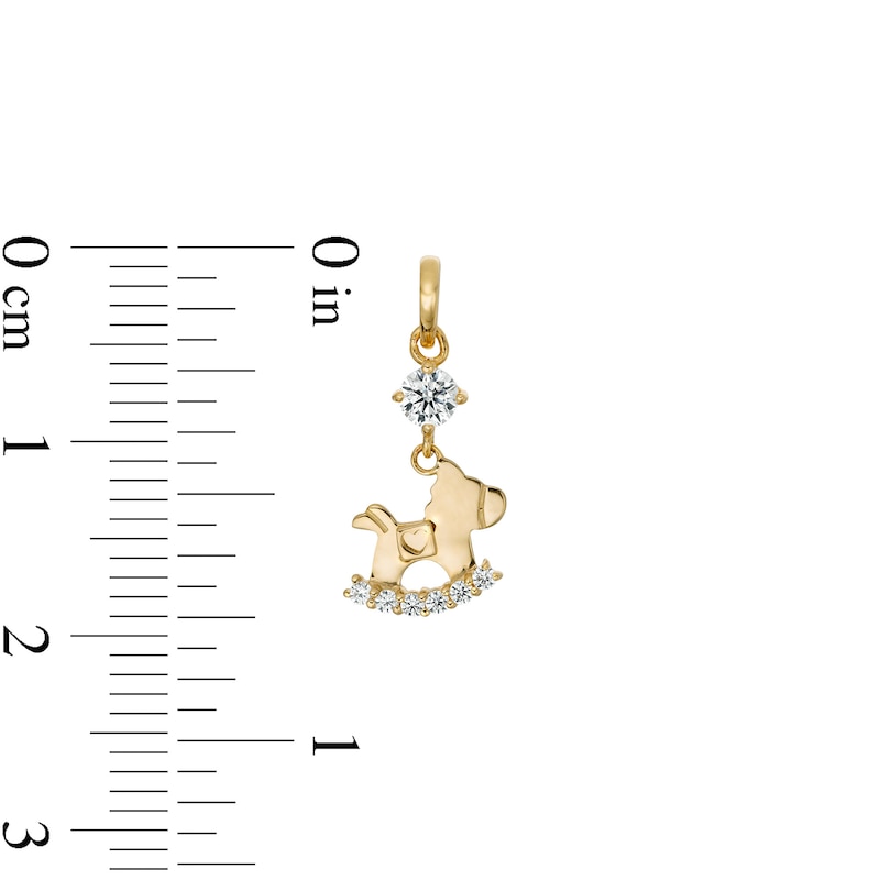 Child's Cubic Zirconia Rocking Horse Dangle Necklace Charm in 10K Gold