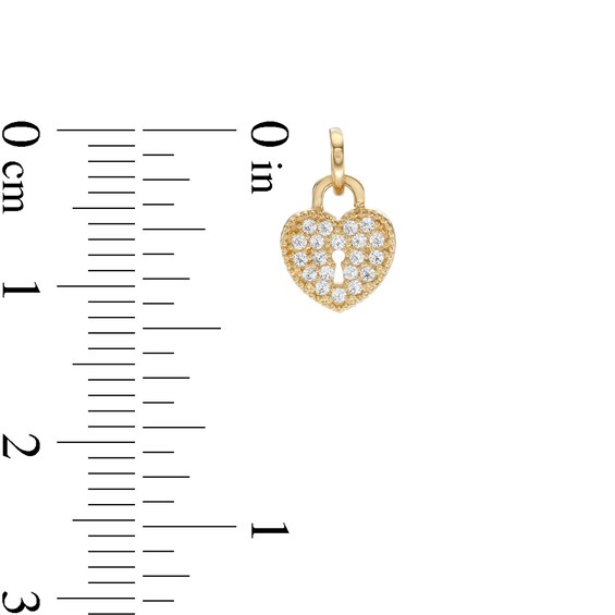 Child's Cubic Zirconia Beaded Frame Heart-Shaped Lock Necklace Charm in 10K Gold