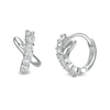 Thumbnail Image 1 of Cubic Zirconia Criss-Cross Seven Stone Huggie Hoop Earrings in Sterling Silver