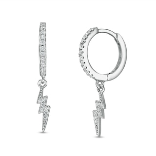 Solid Sterling Silver CZ Lightning Bolt Dangle Huggies
