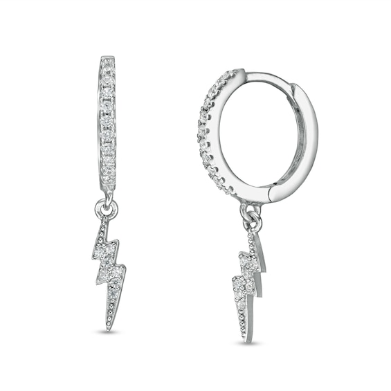 Solid Sterling Silver CZ Lightning Bolt Dangle Huggies