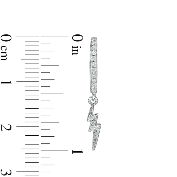 Solid Sterling Silver CZ Lightning Bolt Dangle Huggies