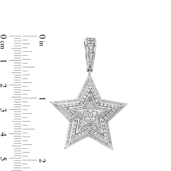 Cubic Zirconia Multi-Frame Three-Dimensional Star Necklace Charm in Sterling Silver