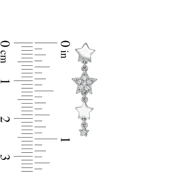 Cubic Zirconia Four Star Drop Earrings in Sterling Silver