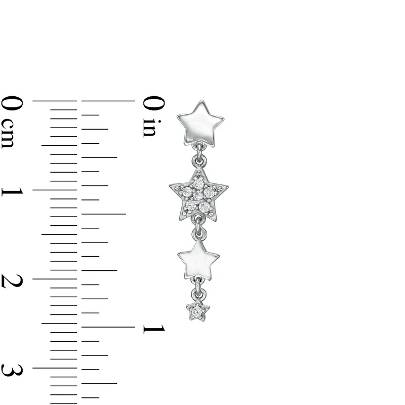 Cubic Zirconia Four Star Drop Earrings in Sterling Silver