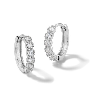 Solid Sterling Silver CZ Six Stone Huggies