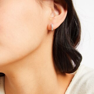 Solid Sterling Silver CZ Six Stone Huggies