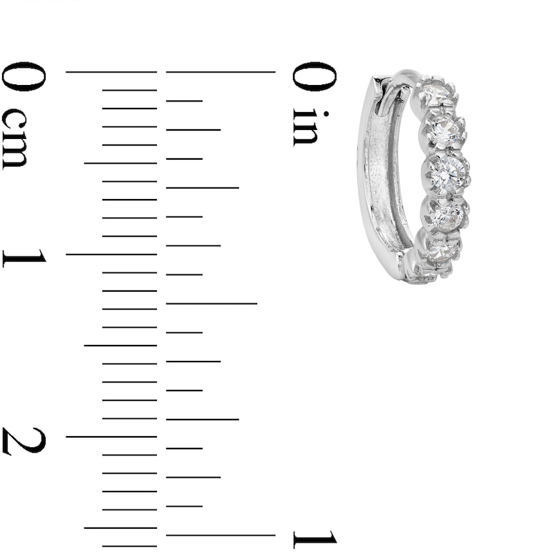 Cubic Zirconia Six Stone Huggie Hoop Earrings in Sterling Silver