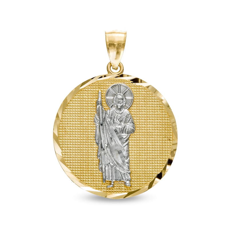 Diamond-Cut and Beaded Saint Judas Medallion Two-Tone Necklace Charm in 10K Solid Gold