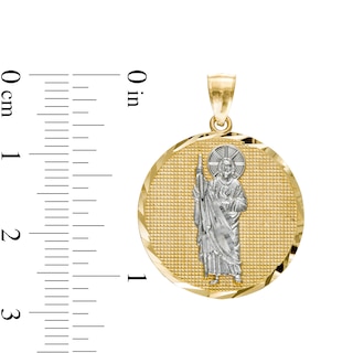 Diamond-Cut and Beaded Saint Judas Medallion Two-Tone Necklace Charm in 10K Solid Gold