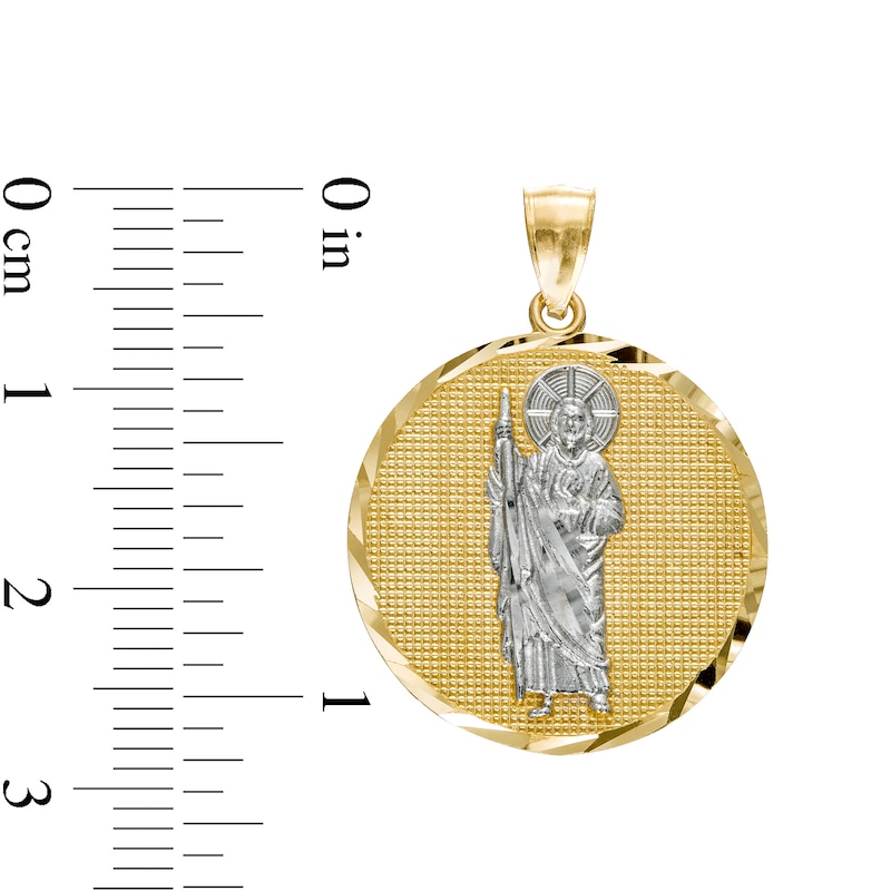 Diamond-Cut and Beaded Saint Judas Medallion Two-Tone Necklace Charm in 10K Solid Gold