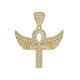 Cubic Zirconia Ankh Cross with Wings Necklace Charm in 10K Gold