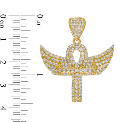 Cubic Zirconia Ankh Cross with Wings Necklace Charm in 10K Gold