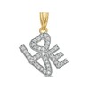 Thumbnail Image 1 of Cubic Zirconia Tilted Stacked "LOVE" with Heart Accent Two-Tone Necklace Charm in 10K Gold