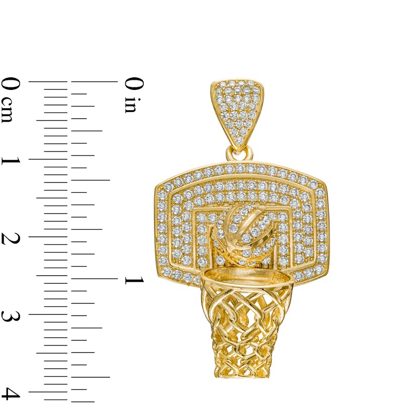 Main Image 2 of Cubic Zirconia Basketball with Hoop and Backboard Necklace Charm in 10K Gold