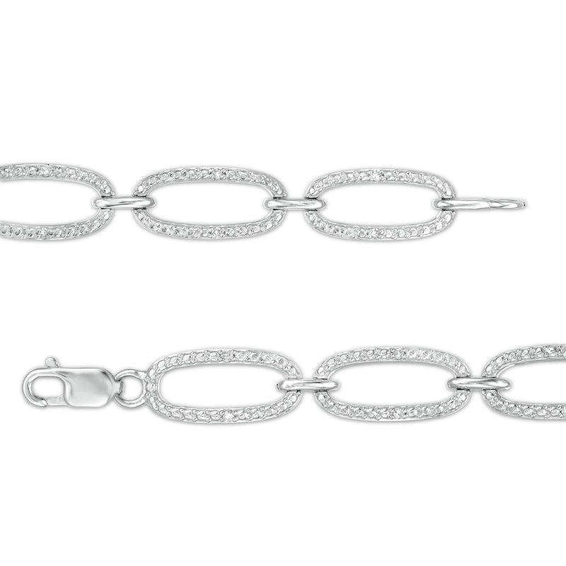 Main Image 2 of 1/10 CT. T.W. Diamond Oval Link Bracelet in Sterling Silver – 7.25"