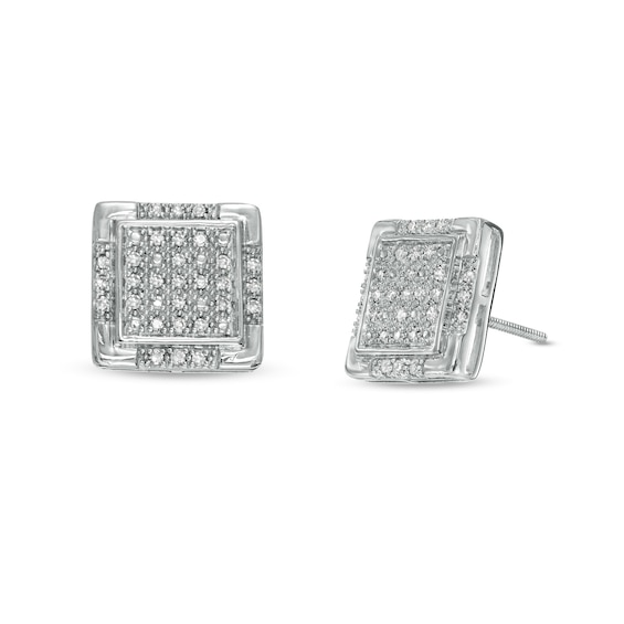 Men's 1/6 CT. T.W. Square Composite Diamond Frame Cross Stud Earrings in Sterling Silver - XL Post