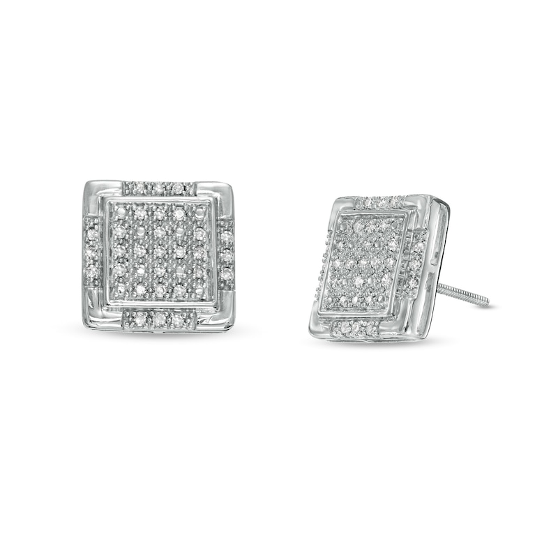 Men's 1/6 CT. T.W. Square Composite Diamond Frame Cross Stud Earrings in Sterling Silver - XL Post