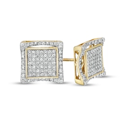 1/4 CT. T.W. Square Composite Diamond Concave Frame Stud Earrings in 10K Gold - XL Post