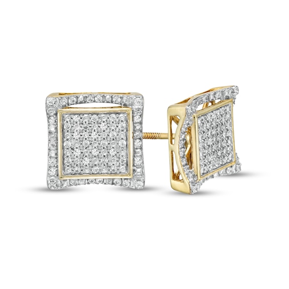 1/4 CT. T.W. Square Composite Diamond Concave Frame Stud Earrings in 10K Gold - XL Post