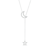 Thumbnail Image 0 of 1/20 CT. T.W. Diamond Beaded Crescent Moon and Star Outline Lariat Necklace in Sterling Silver