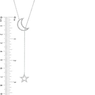 Sterling Silver 1/20 CT. T.W. Diamond Beaded Crescent Moon and Star Outline Lariat Pendant Necklace - 16" + 2"