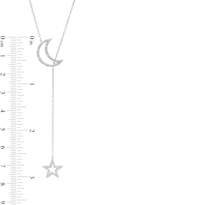Sterling Silver 1/20 CT. T.W. Diamond Beaded Crescent Moon and Star Outline Lariat Pendant Necklace - 16" + 2"
