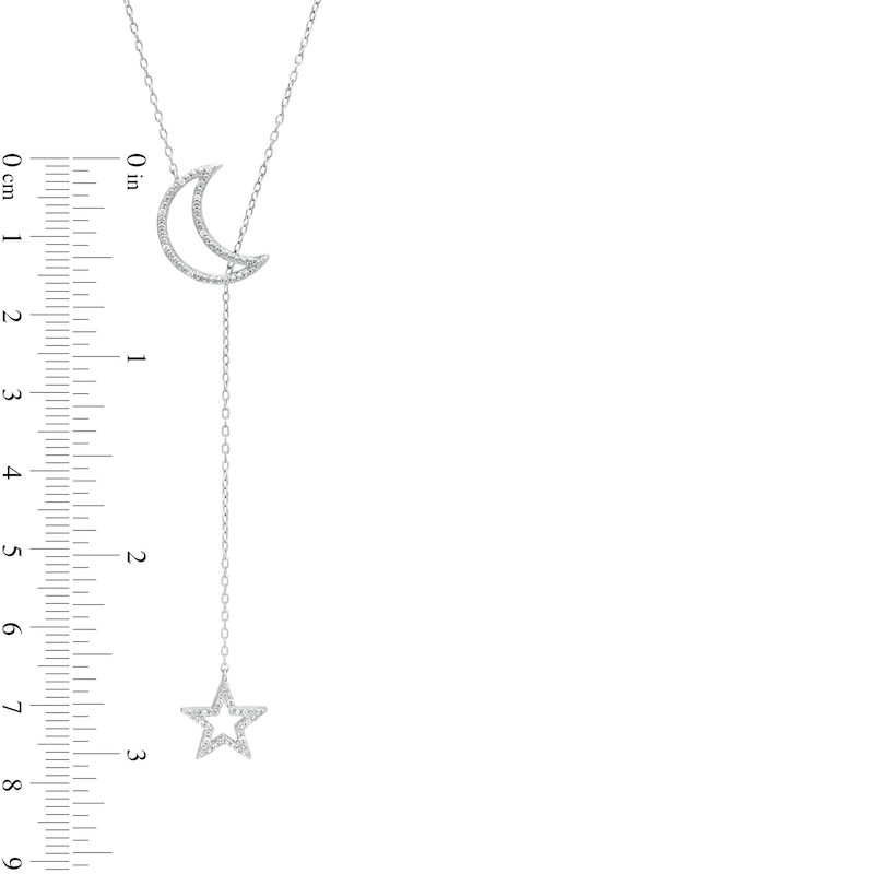 1/20 CT. T.W. Diamond Beaded Crescent Moon and Star Outline Lariat Necklace in Sterling Silver
