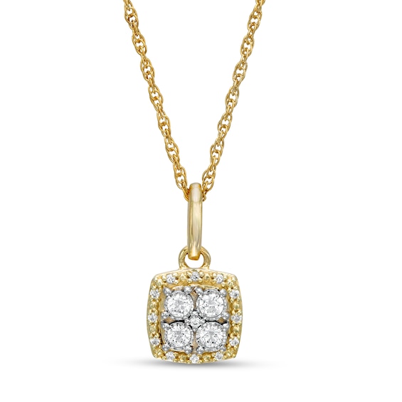 1/6 CT. T.W. Quad Diamond Beaded Cushion Frame Drop Pendant in 10K Gold