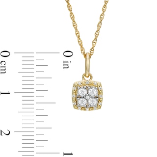 1/6 CT. T.W. Quad Diamond Beaded Cushion Frame Drop Pendant in 10K Gold
