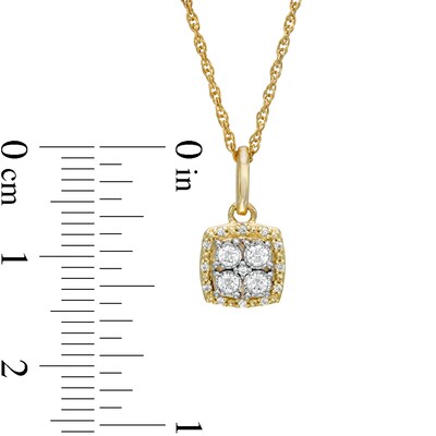1/6 CT. T.W. Quad Diamond Beaded Cushion Frame Drop Pendant in 10K Gold
