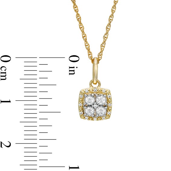 1/6 CT. T.W. Quad Diamond Beaded Cushion Frame Drop Pendant in 10K Gold