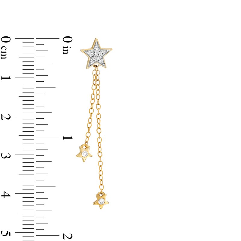 Main Image 2 of 1/6 CT. T.W. Diamond Star Double Linear Chain Drop Earrings in 10K Gold