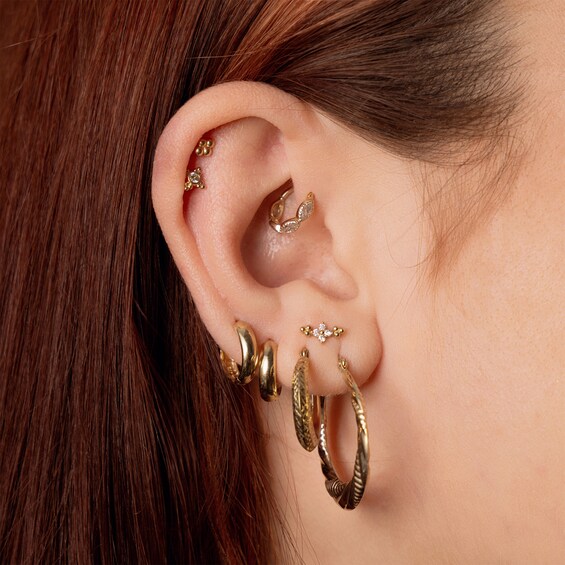 14K Tube Gold Bead Cluster Quartet Stud - 18G 5/16"
