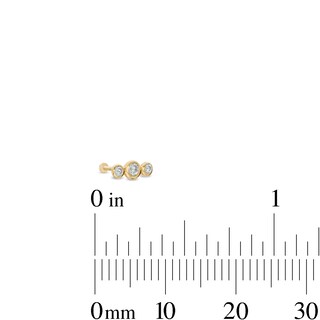 14K Hollow Gold CZ Three-Stone Bezel Stud - 18G 5/16"