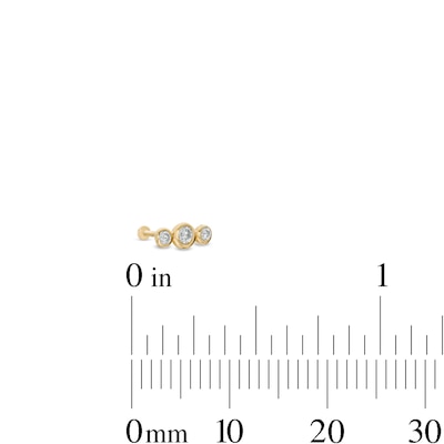 14K Hollow Gold CZ Three-Stone Bezel Stud - 18G 5/16"