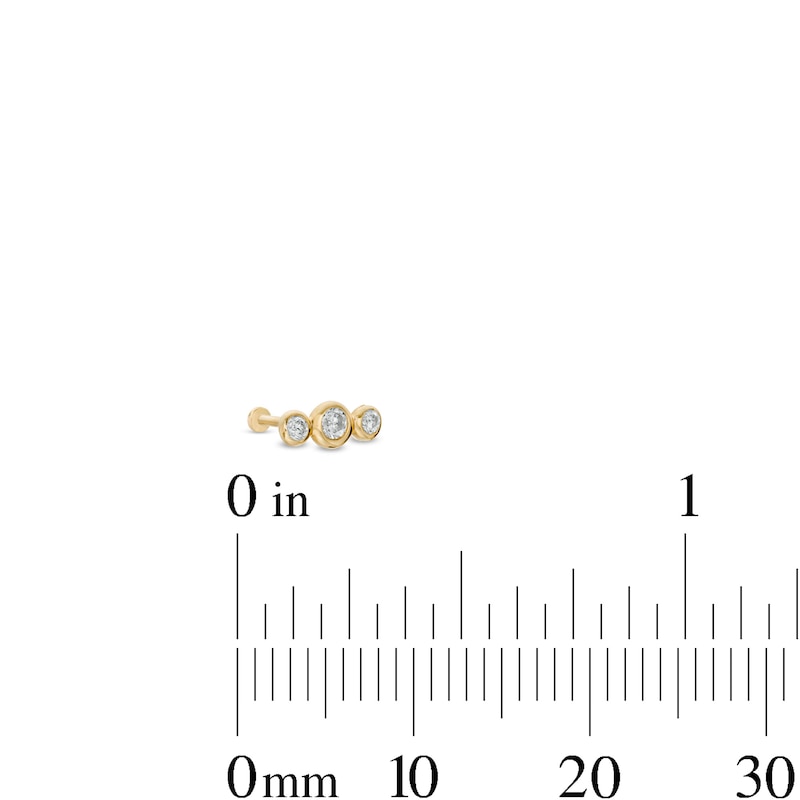 14K Hollow Gold CZ Three-Stone Bezel Stud - 18G 5/16"