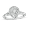 Thumbnail Image 1 of 1/20 CT. T.W. Pear-Shaped Composite Diamond Beaded Double Frame Vintage-Style Promise Ring in Sterling Silver
