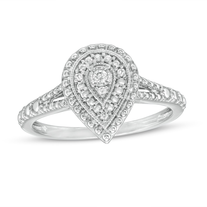 1/20 CT. T.W. Pear-Shaped Composite Diamond Beaded Double Frame Vintage-Style Promise Ring in Sterling Silver