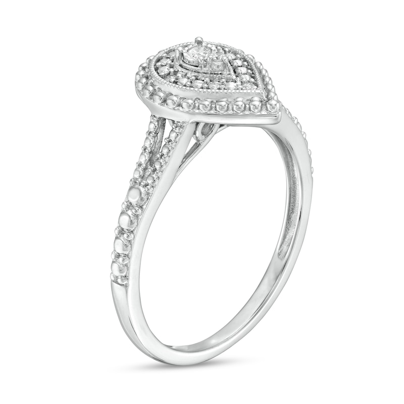 Main Image 2 of 1/20 CT. T.W. Pear-Shaped Composite Diamond Beaded Double Frame Vintage-Style Promise Ring in Sterling Silver