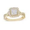 1/2 CT. T.W. Cushion Composite Diamond Frame Twist Shank Vintage-Style Engagement Ring in 10K Gold