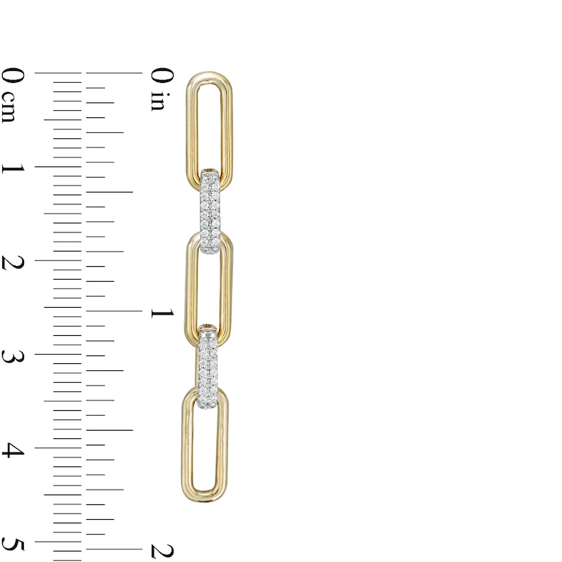 Main Image 2 of 1/6 CT. T.W. Diamond Paper Clip Link Linear Drop Earrings in 14K Gold Over Silver