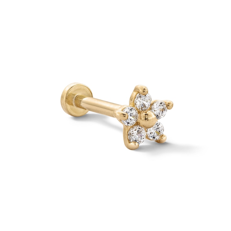 14K Hollow Gold CZ Flower Stud - 18G 5/16"