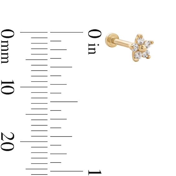 14K Hollow Gold CZ Flower Stud - 18G 5/16"